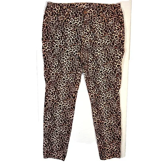 INC Skinny Jeans Womens 16 Cheetah Print Stretch 5-Pocket Denim Copper Button - Picture 7 of 16
